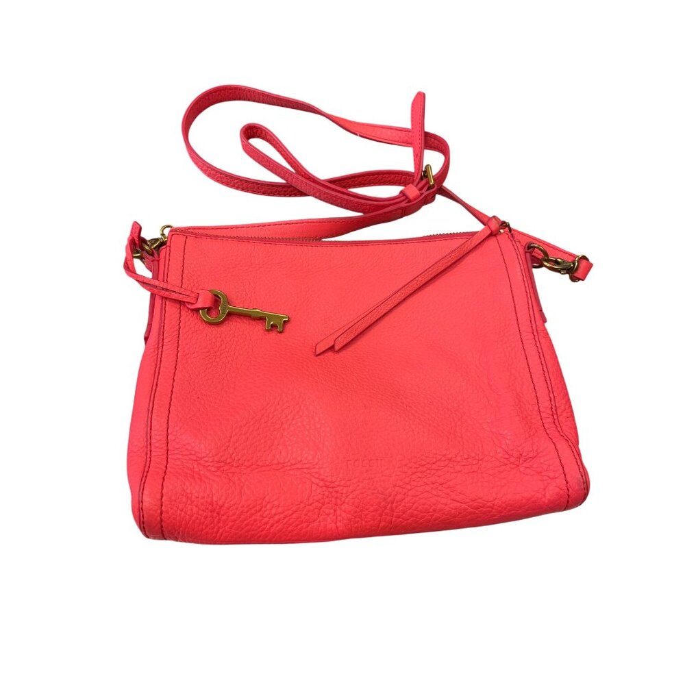 Fossil 1954 wms coral pink leather adjustable crossbody bag SKU 9921